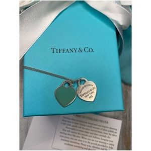 Tiffany Blue Double Heart Tag Pendant in Silver, Small